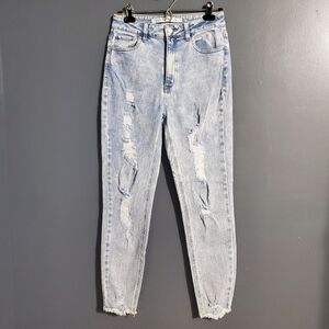 Tinseltown Acid Wash Blue Skinny Jeans Distressed Cropped Ankle High Waist Sz 5
